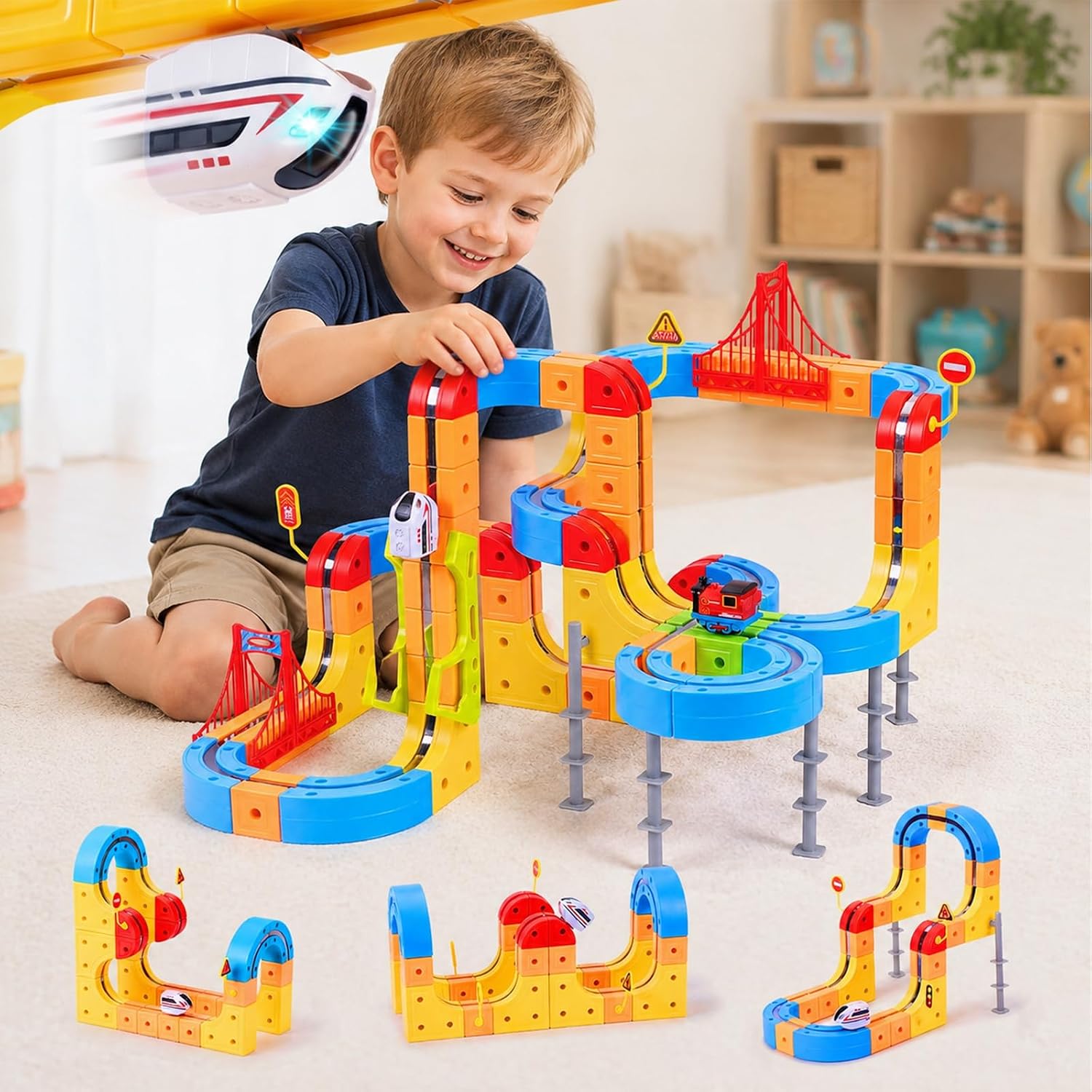 Kids Toys 3 Year Old - مجموعة قطار التعليق المغناطيسي الكهربائي للأطفال